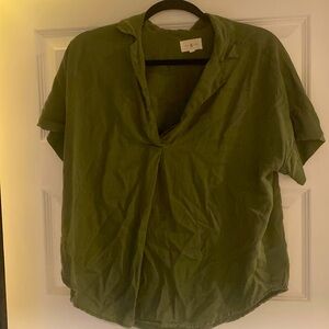 Green open collar shirt